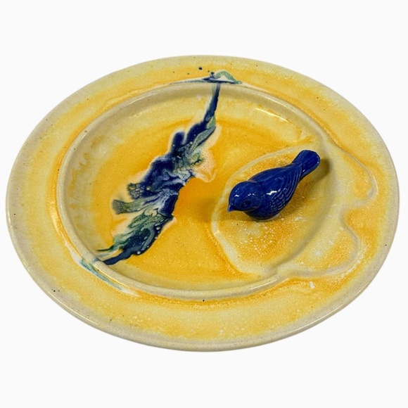 Vintage Handcrafted Decorative Ceramic 12” Plate W/ Blue Ceramic Bird - Picture 5 of 12